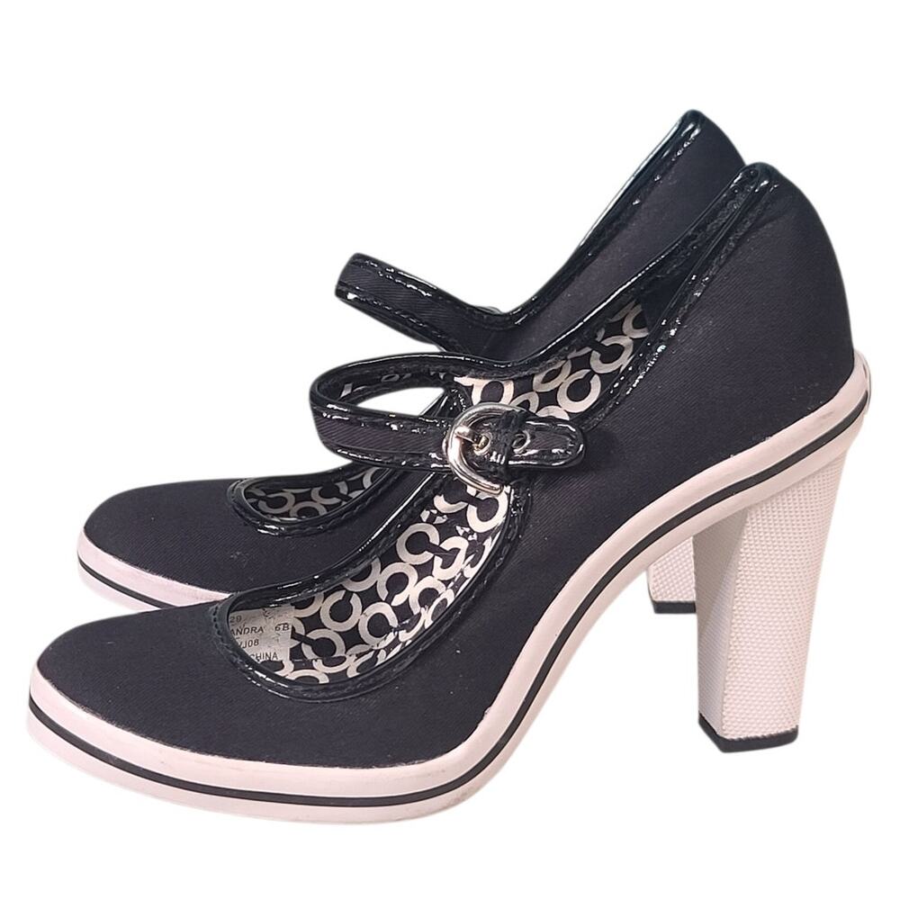 Coach Casandra Mary Jane Buckle Heels Black/White Size 6B EUC 3.75" Heel - Picture 2 of 6